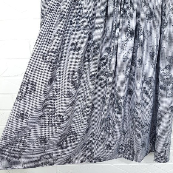 Vintage Luli & Me Black Floral Embroidered Gingham Long Sleeve Pleat Dress 8 - Picture 4 of 6